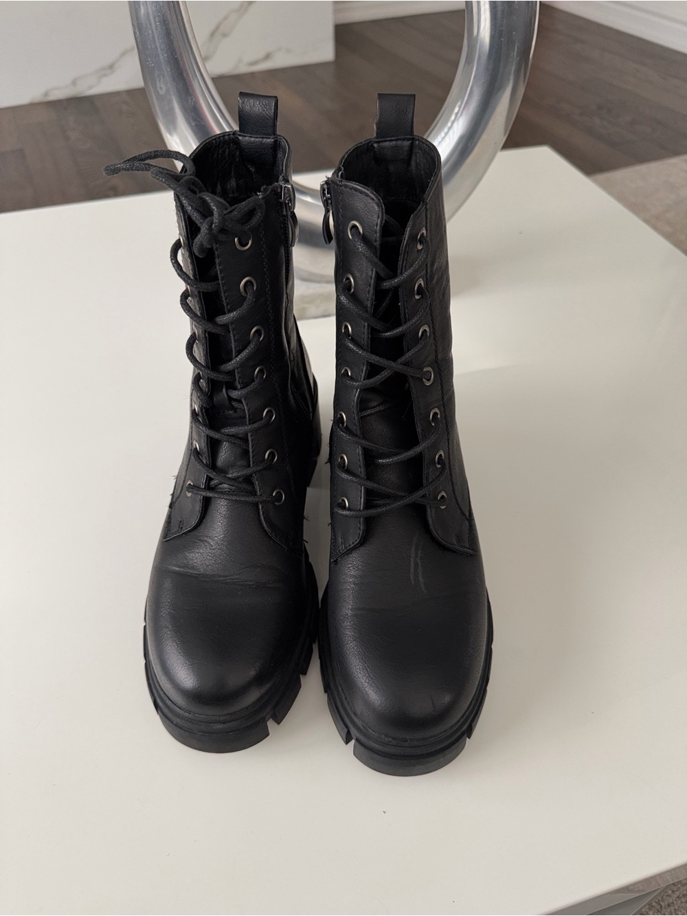 Dirty Laundry Black Lace-Up Combat Boots - Women's